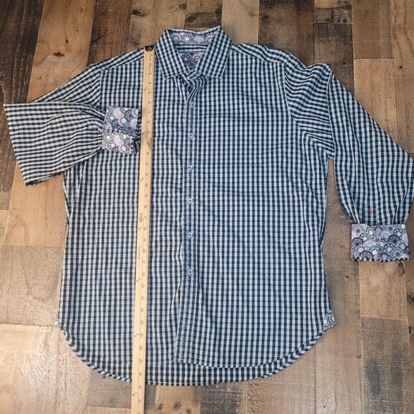 Robert Graham Blue Gingham Check Shirt‎ Mens XL Long Sleeve Button Up - Picture 7 of 10